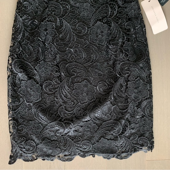 Adrianna Papell Black Illusion Neckline Lace Sheath Dress - Picture 5 of 12